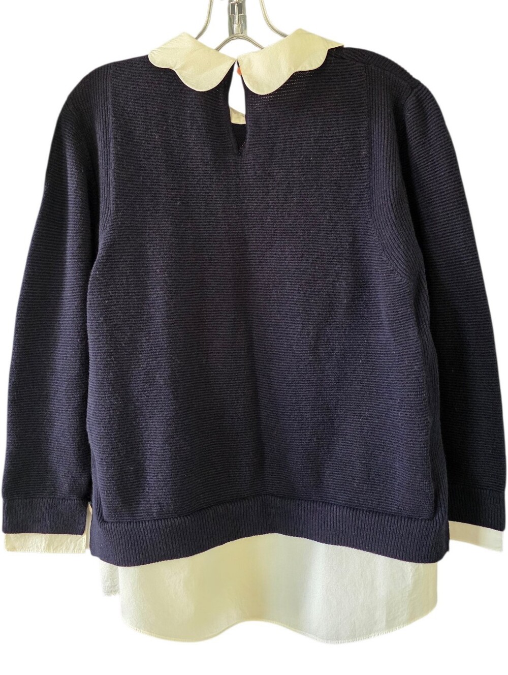 Ted Baker Bronwen Layered Look Navy Sweater with White Scallop Collar/Hem Size 3 - Picture 3 of 13